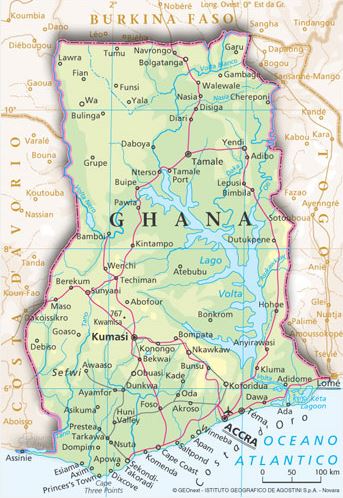 Cartina geografica mappa - Ghana Carta capitale Accra