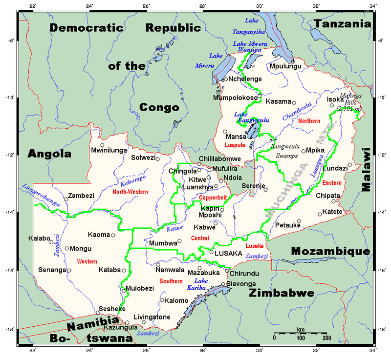 cartina geografica mappa dello zambia