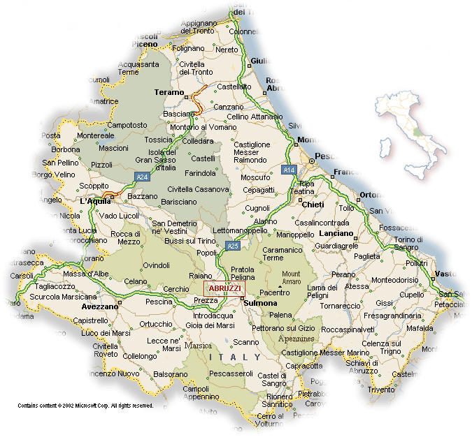 Cartina geografica politica dell'Abruzzo degli Abruzzi- Mappa - Carta