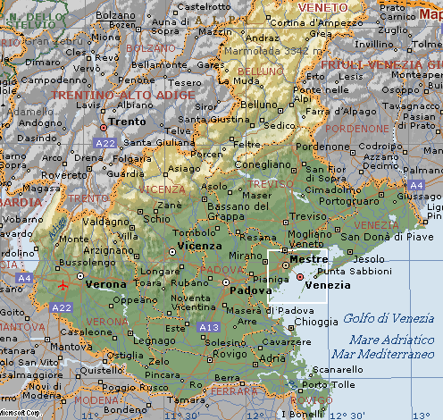 Cartina geografica del Veneto - Mappa - Carta