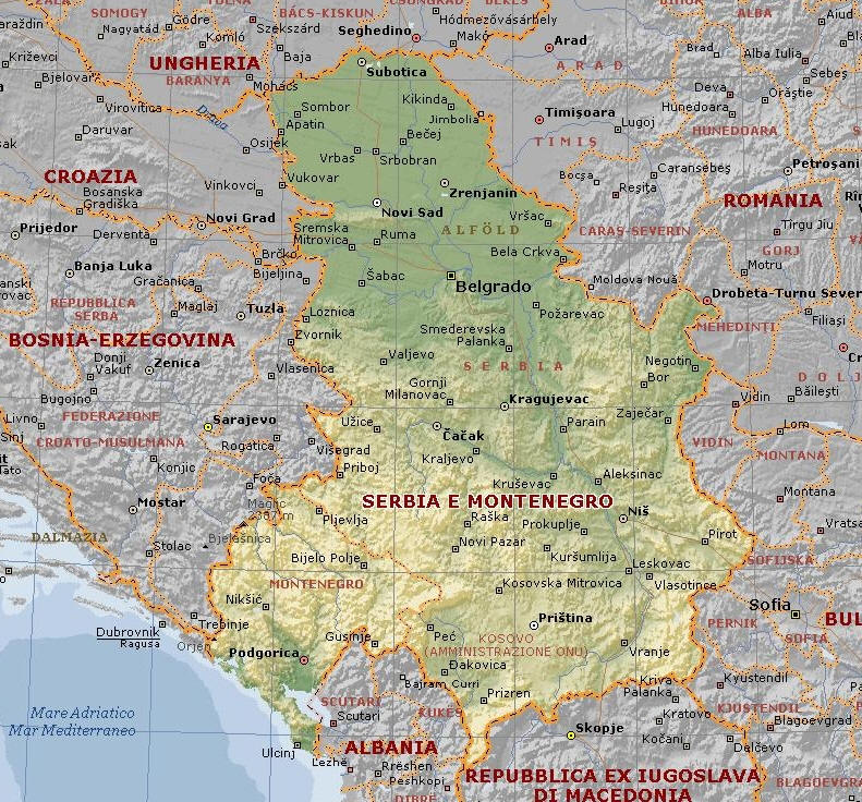 Cartina geografica della Serbia. Capitale Belgrado - Mappa della Serbia - Map Carta