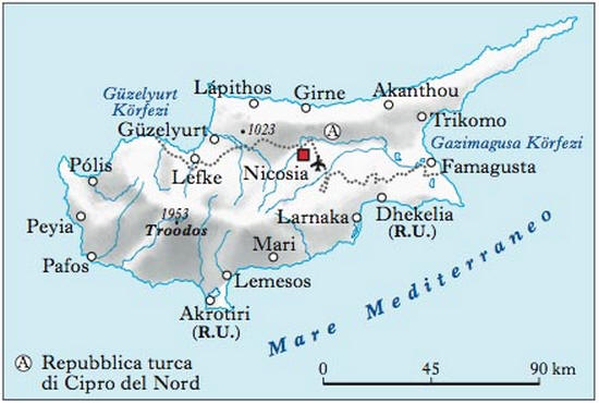 Cartina geografica di Cipro. Capitale Nicosia - Mappa di Cipro - Map Carta della nazione