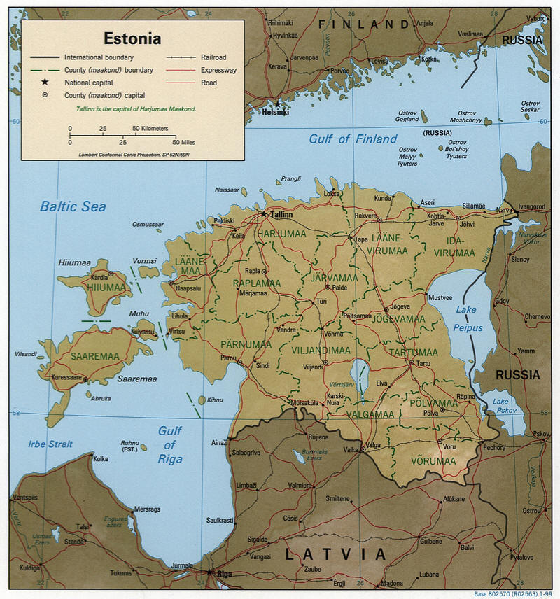 Cartina geografica della Estonia. Map of Estonia - carta o mappa. La capitale &egrave; Tallinn