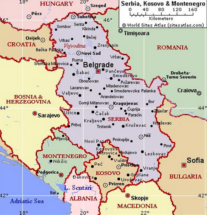 Cartina geografica del Montenegro - La capitale � Podgorica Mappa - Carta
