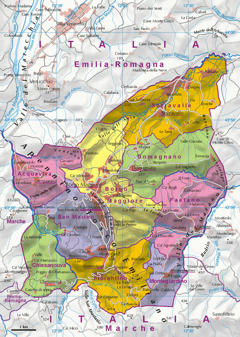 Cartina geografica della Repubblica di San Marino - Carta o mappa map of San Marino