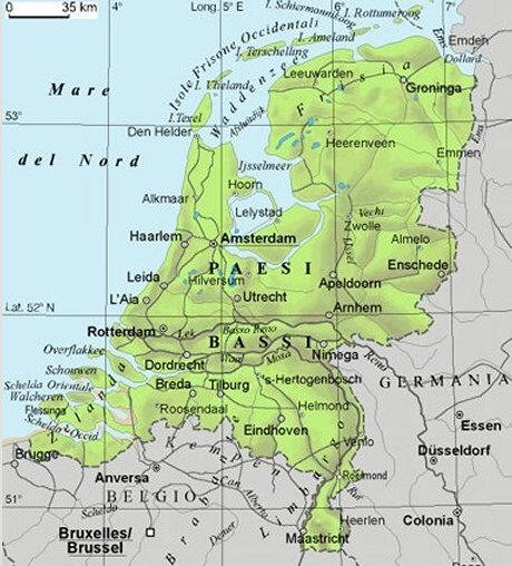 Cartina geografica dell'Olanda Paesi Bassi Mappa - Carta. Map of Holland