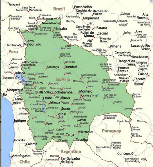  Cartina geografica della Bolivia. Mappa Geografical map of Bolivia