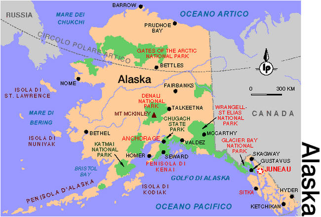 Cartina geografica dell'Alaska Mappa - Carta la capitale � Juneau