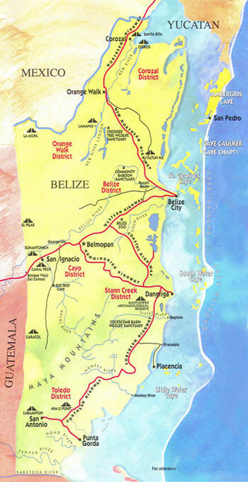 Cartina geografica del Belize. La capitale � Belmopan - Mappa - Carta