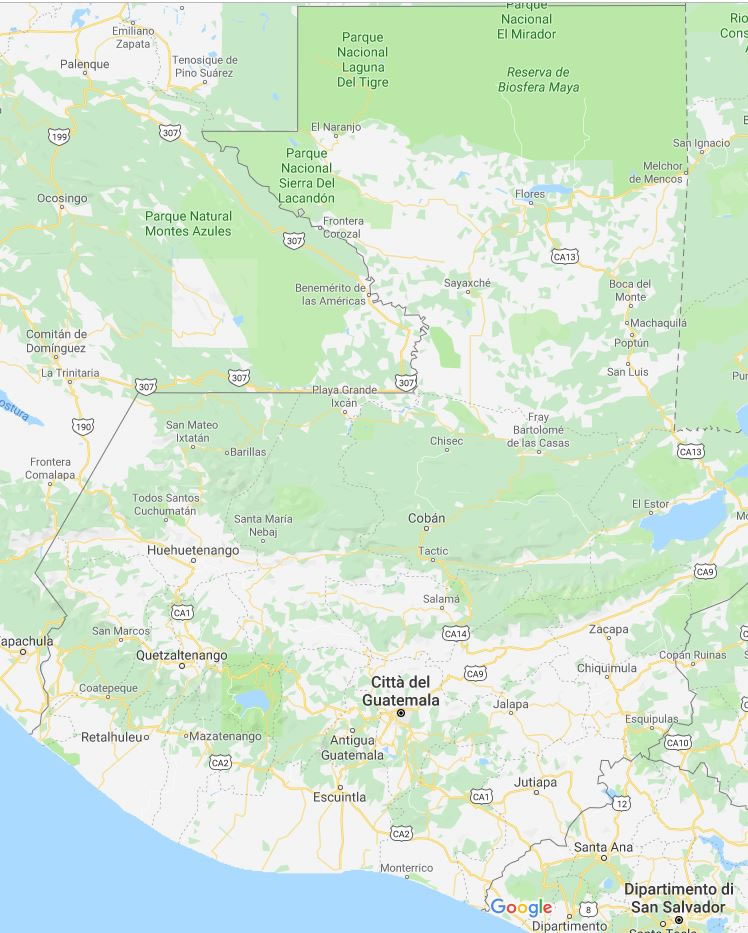 Cartina geografica del Guatemala - Mappa - Carta - capitale citt� del guatemala