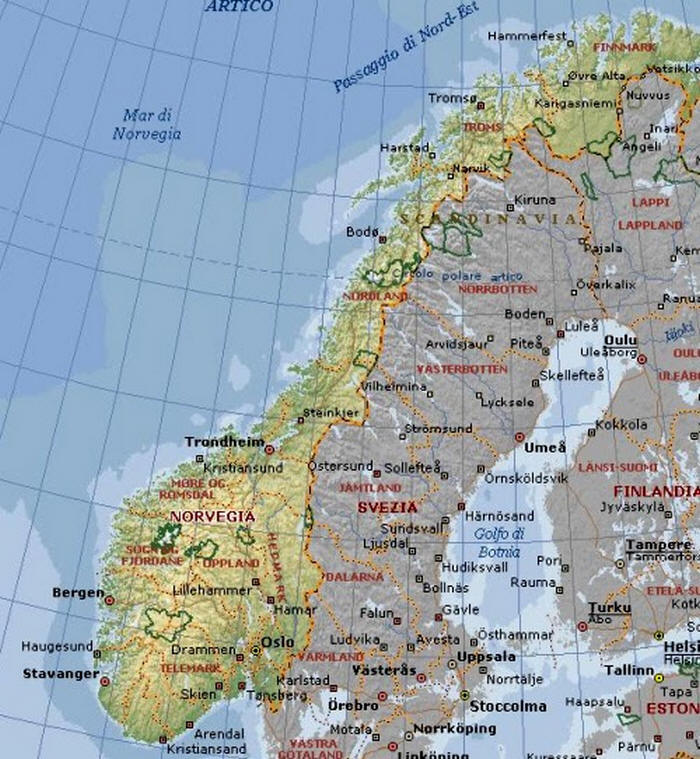 Cartina geografica della Norvegia - La capitale � Oslo Mappa - Carta